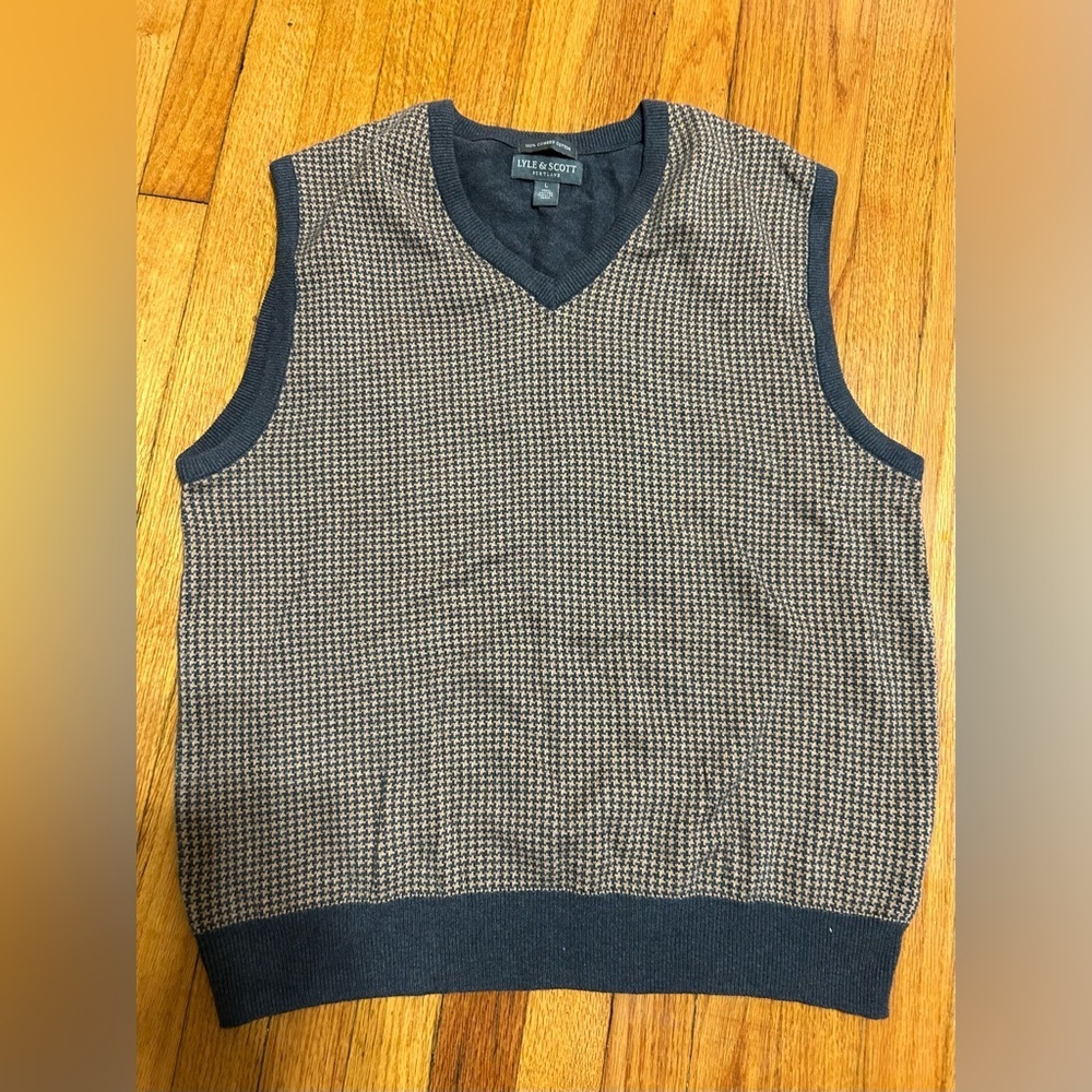Lyle & Scott Preppy Sweater Vest Gray Combed Cotton Scotland Grandpa Men's L